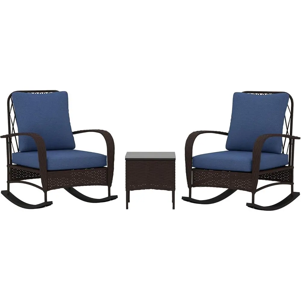 Outdoor Furniture Rocking Chair - 3-teiliges Gartenmöbel-Set aus Korbgeflecht mit PE-Rattan-Schaukelstühlen,