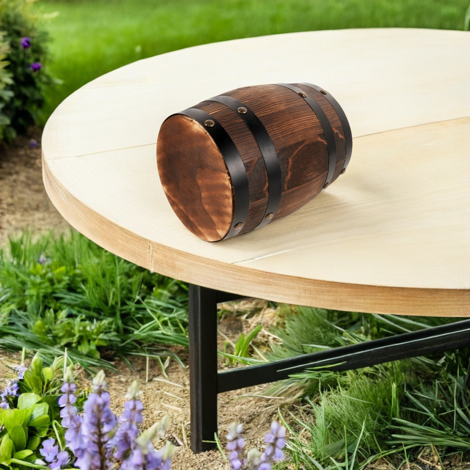 Outdoor Furniture Wood - Holz-Outdoor-Fasshocker Vintage Whiskey-Fasshocker Rustikaler Terrassen-Beistelltisch Balkon